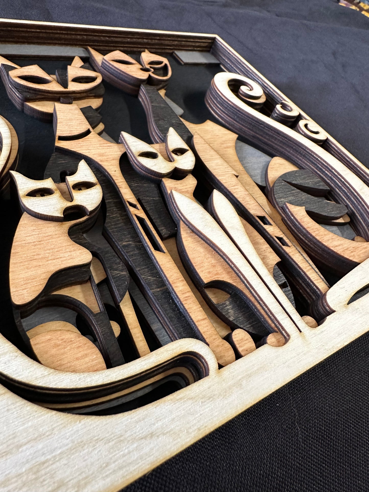 Wall Art - 3D "Abstract Cats v2", 6 layers of 3mm wood