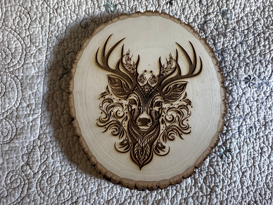 Wall Art -  laser etched on live-edge basswood Deer Mandela