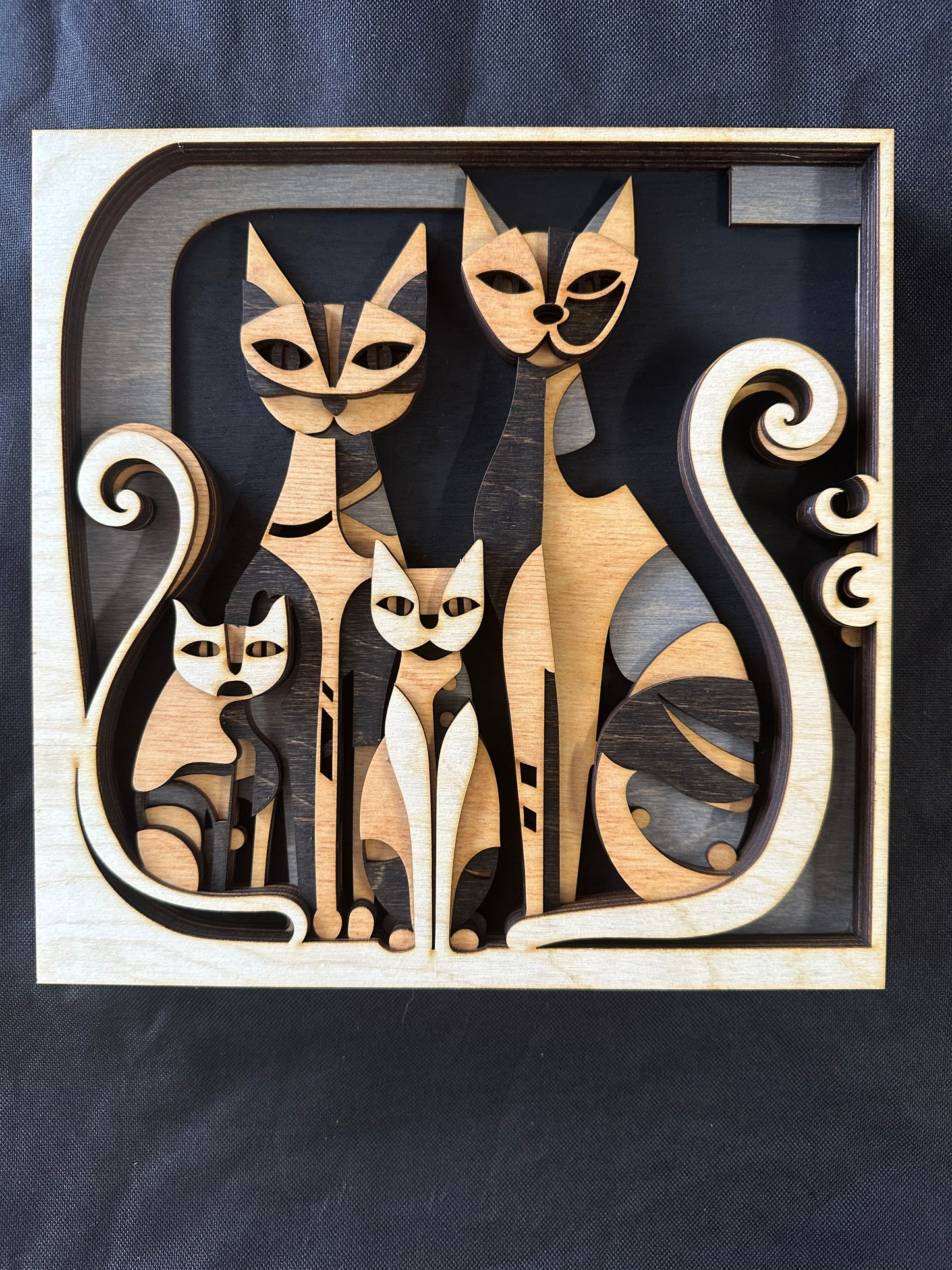 Wall Art - 3D "Abstract Cats v2", 6 layers of 3mm wood