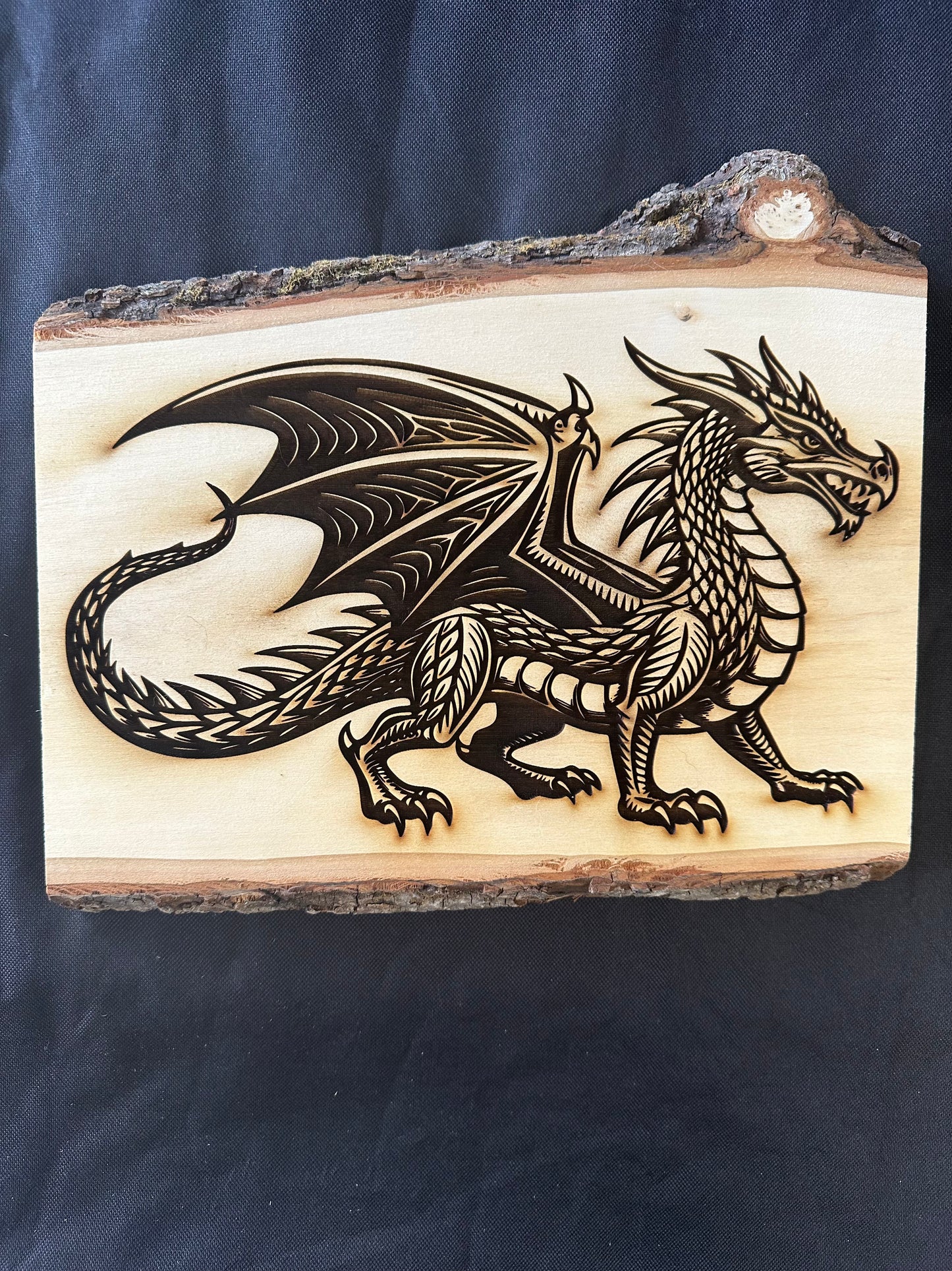 Wall Art -  laser etched on live-edge basswood Dragon ready