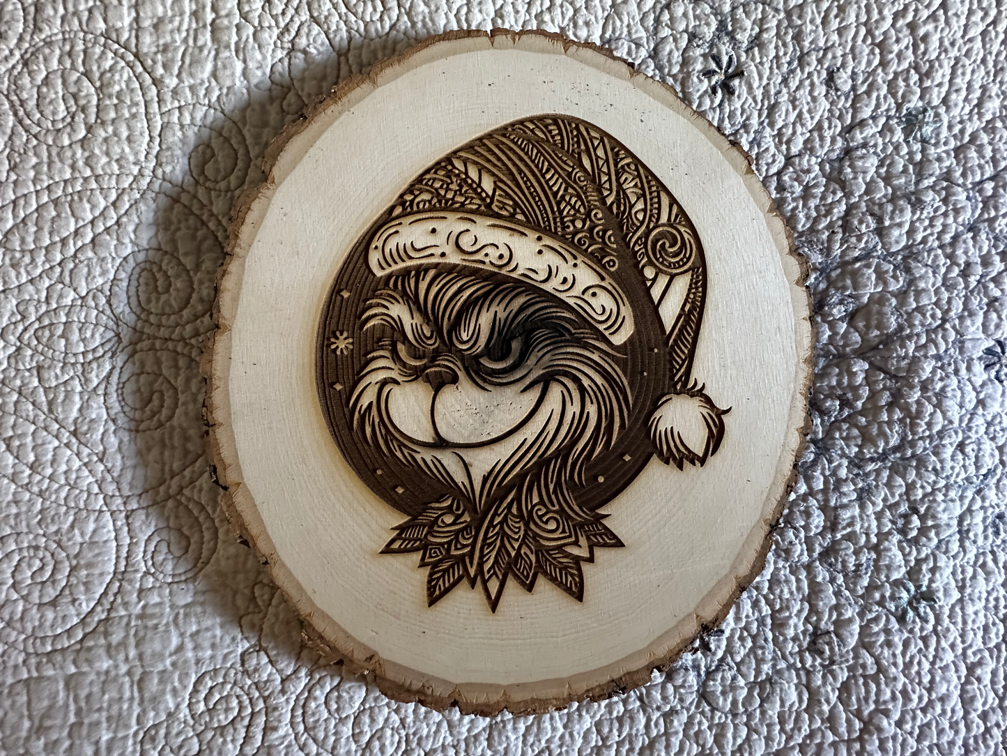Wall Art - laser etched on live-edge basswood Grinch Graphic