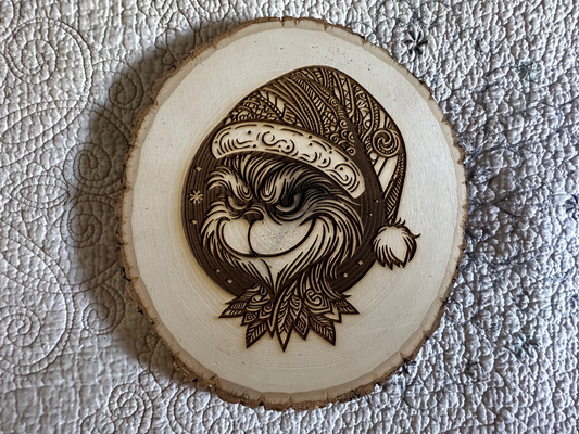 Wall Art -  laser etched on live-edge basswood Grinch Graphic