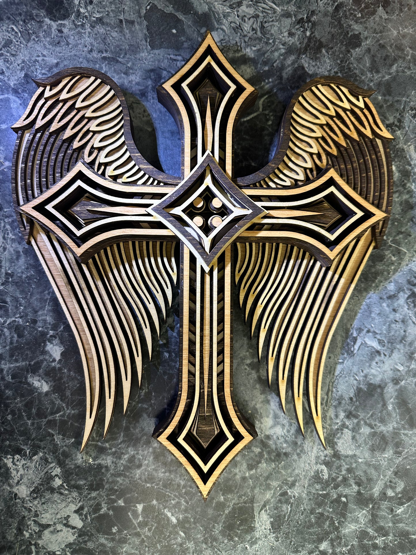 Wall Art - 3D, Winged Cross, 9 layer