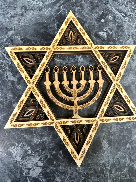 Wall Art - 3D, Star of David, 3mm 5 layer wood