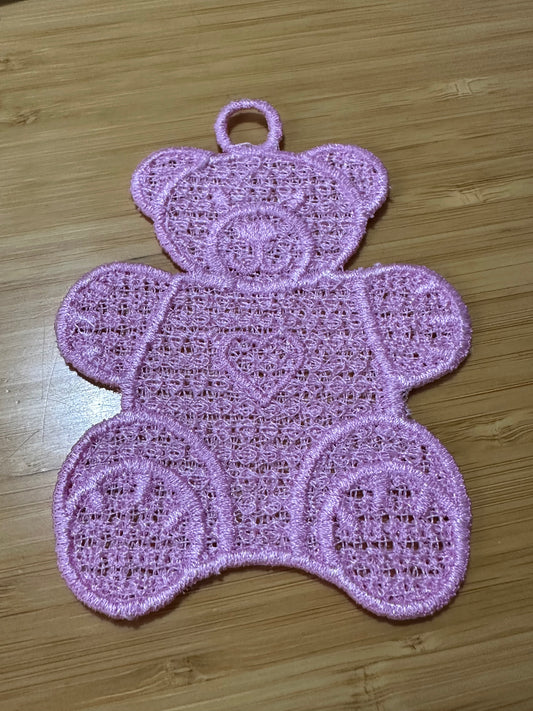 Lace - Ornaments Teddy Bear Pink Christmas 4"
