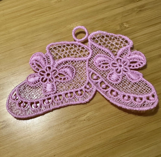 Lace - Ornaments Baby Shoes Pink Christmas