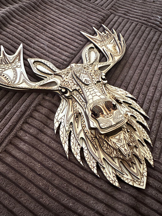 Wall Art - 3D, Spiritual Moose mandala 7 layers of 3mm Baltic Birch