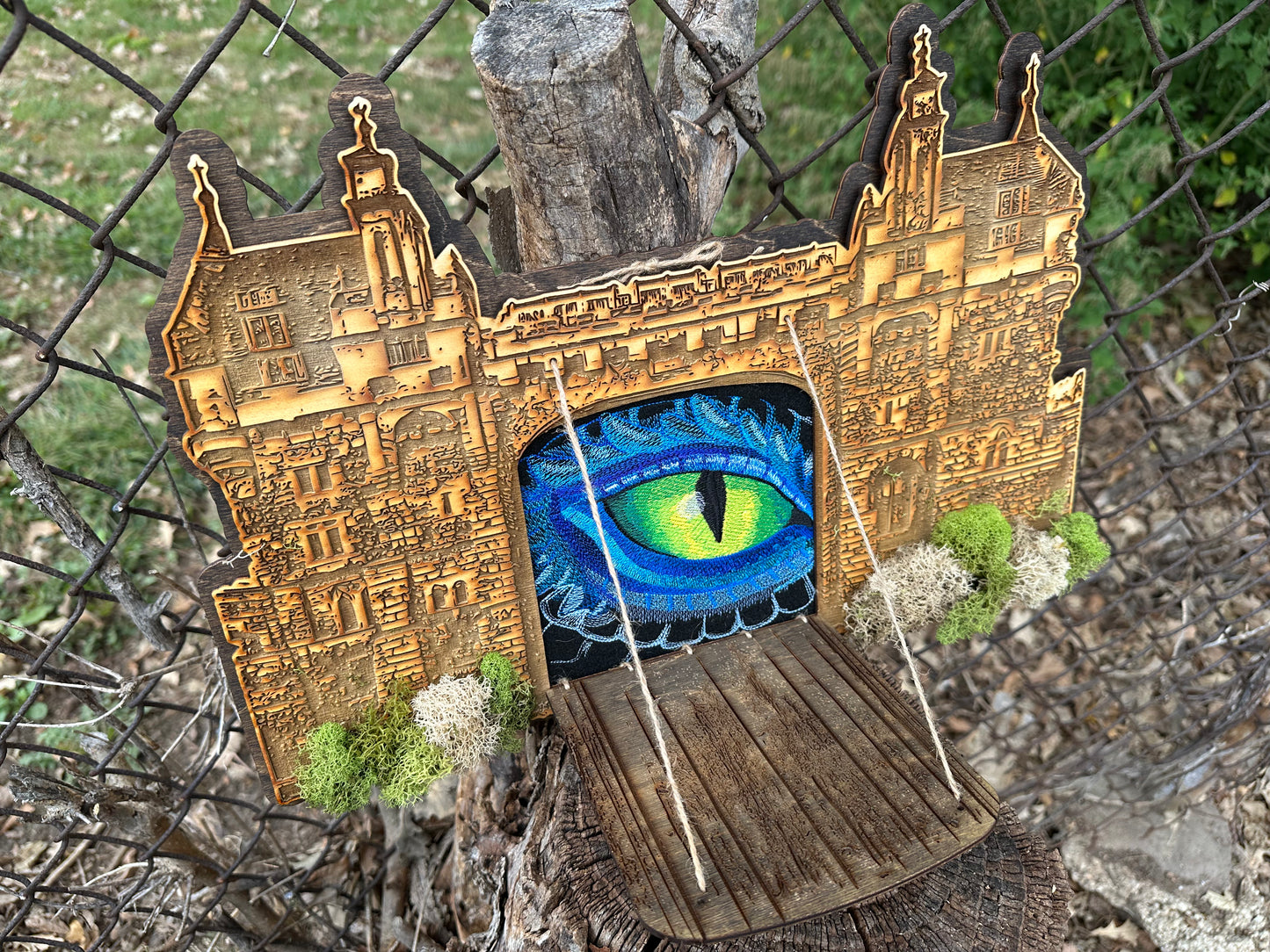 Wall Art - Embroidered Castle Watcher (approx. 16.5"w x 11.5"h)