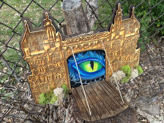 Wall Art - Embroidered Castle Watcher (approx. 16.5"w x 11.5"h)