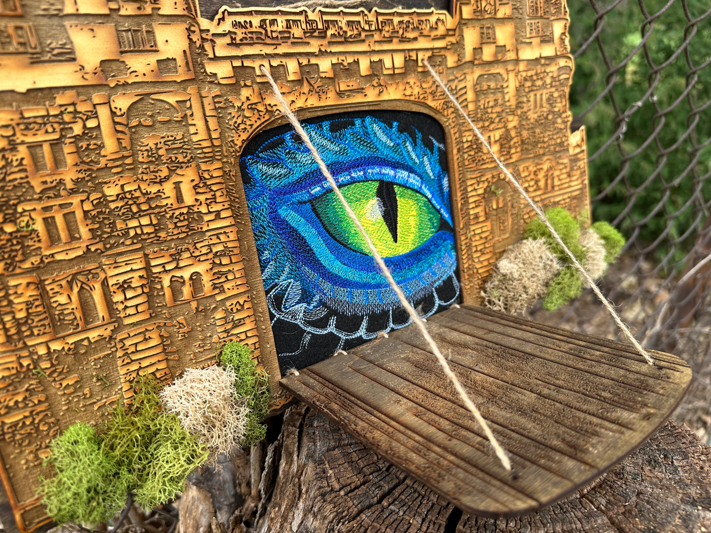 Wall Art - Embroidered Castle Watcher (approx. 16.5"w x 11.5"h)