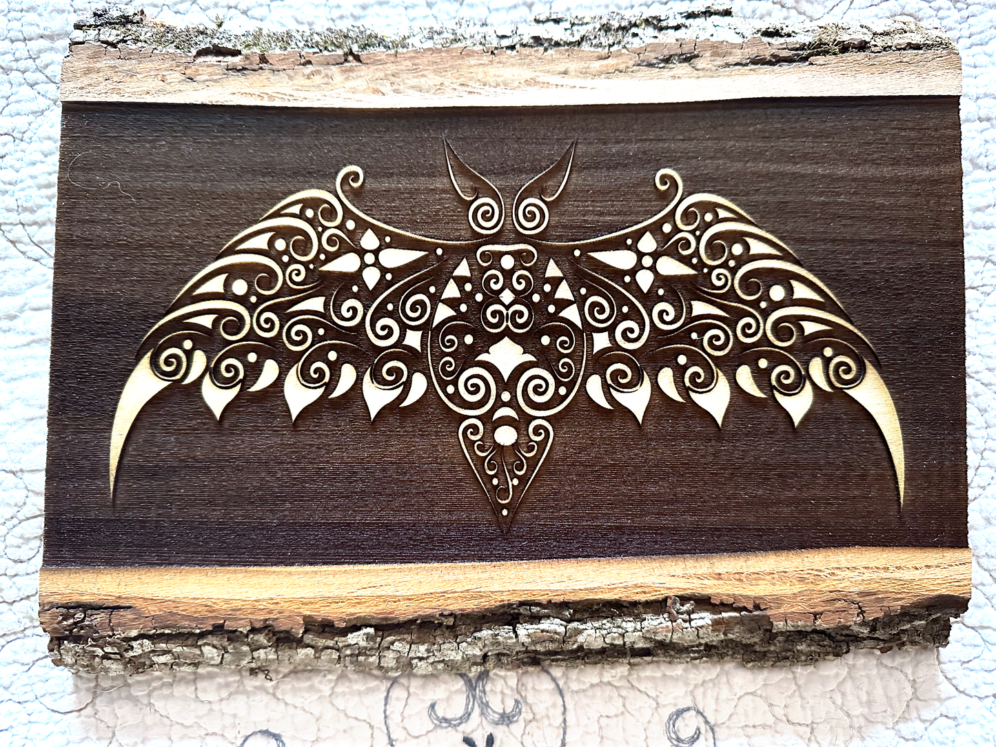 Wall Art - laser etched on live-edge basswood BAT