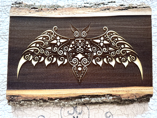 Wall Art -  laser etched on live-edge basswood BAT
