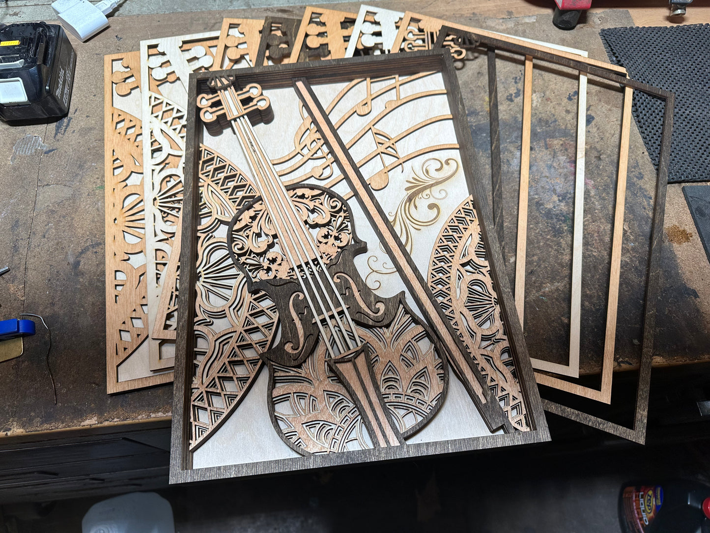 Wall Art - 3D "The Violin", 9 layers of 3mm wood