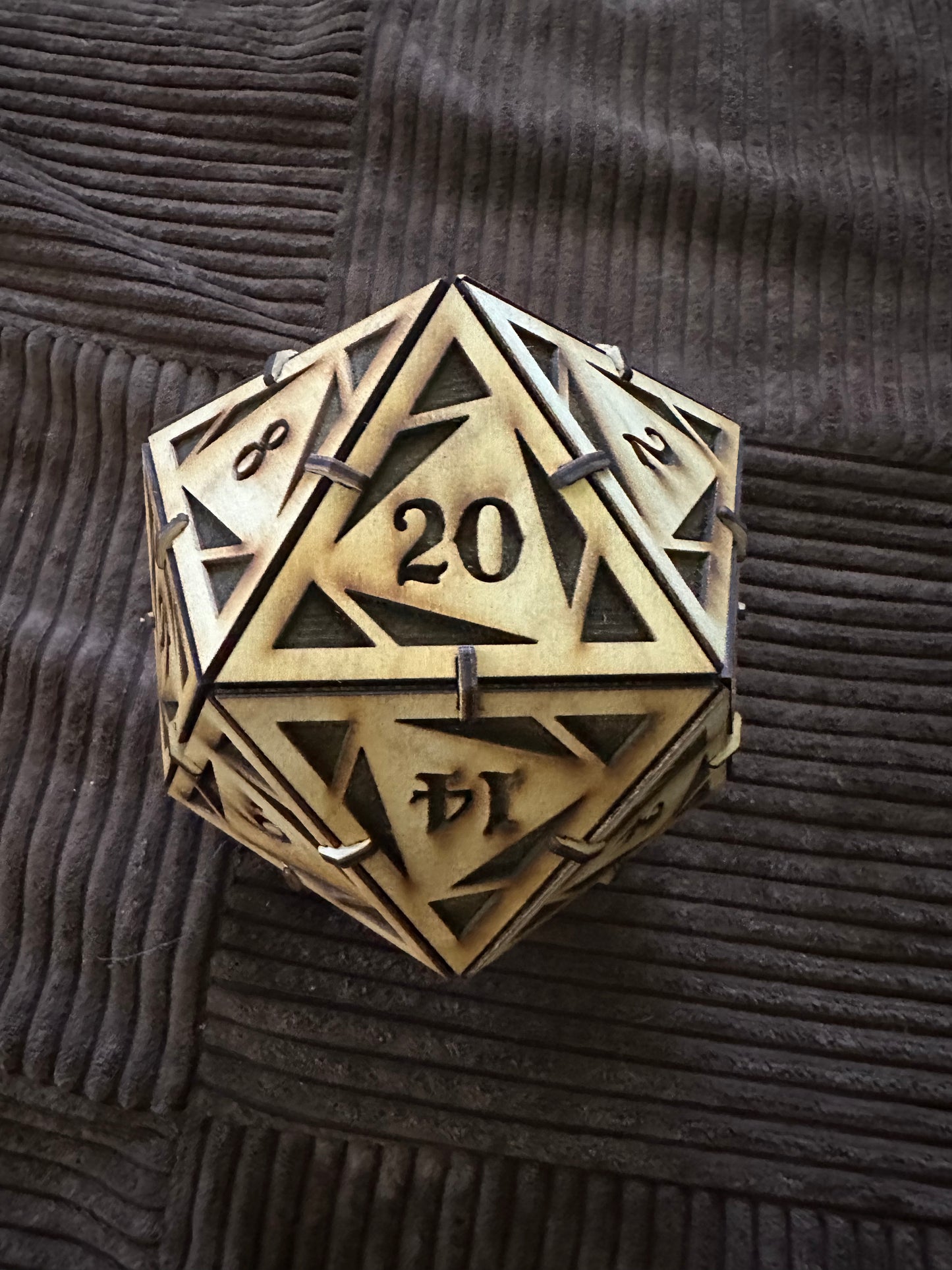 Laser etch/cut Icosahedron D20 DnD 7" 3mm wood dice