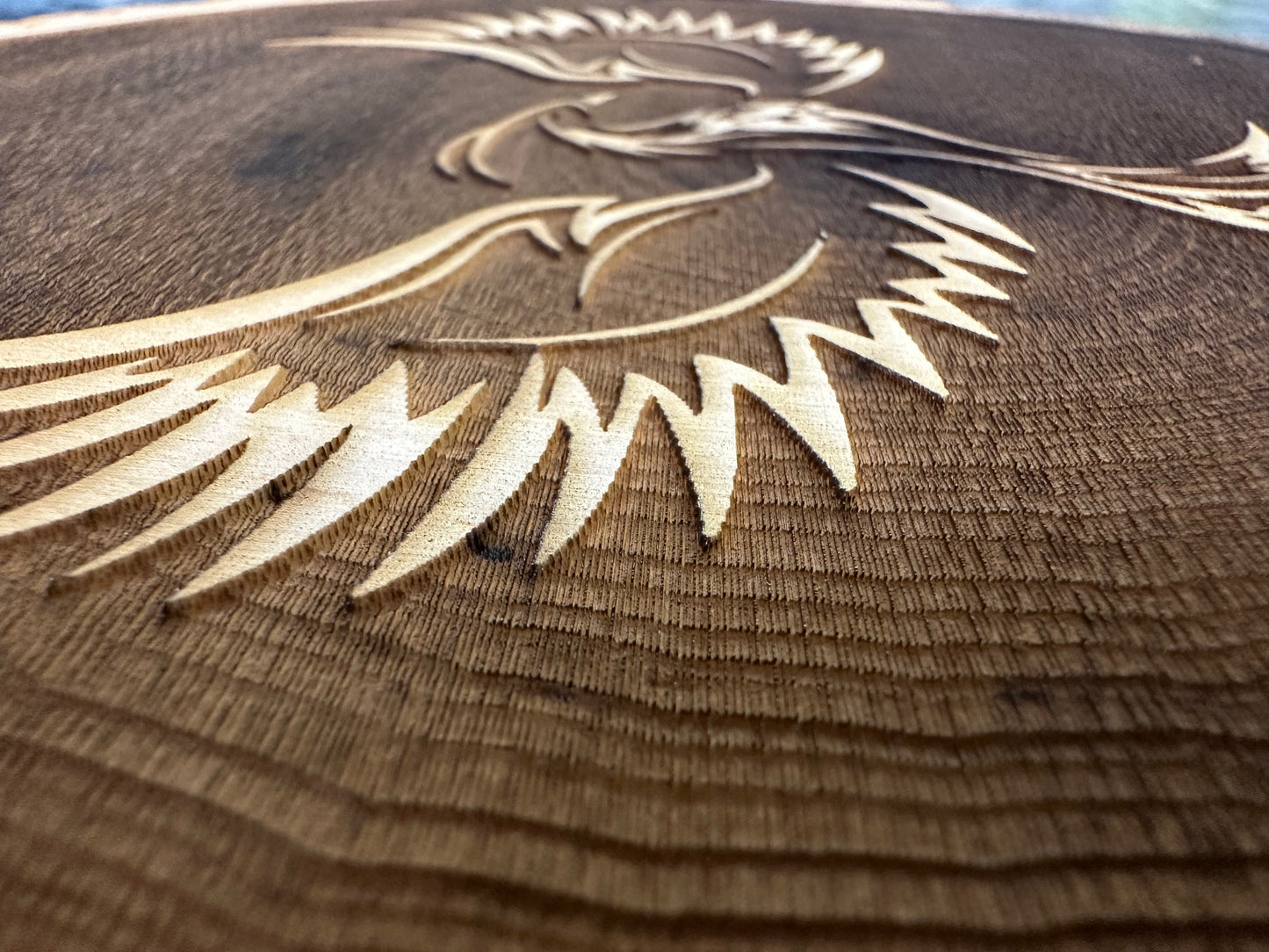 Wall Art - laser etched on live-edge basswood Phoenix Graphic (reverse burn)