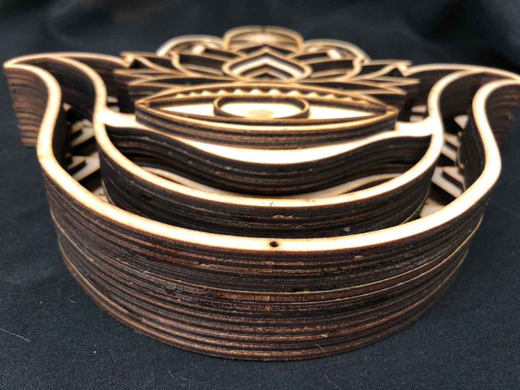 Wall Art - 3D, Hamsa or "Hand of Miriam", tri-stained multi-layer 3mm wood