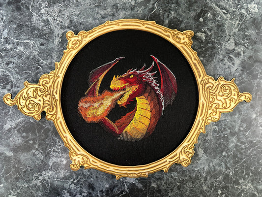 Wall Art - Embroidered Fire Dragon (approx. 17"w x 11"h)
