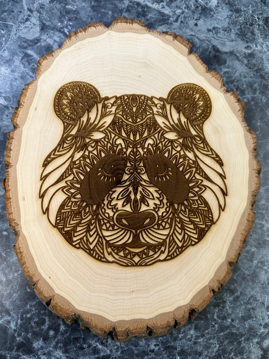Wall Art -  laser etched on live-edge basswood Panda Head Graphic