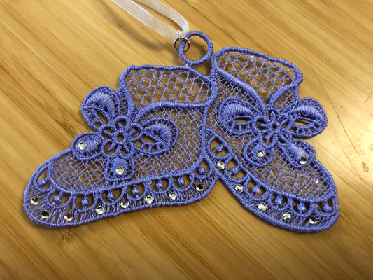 Lace - Ornaments Baby Shoes Lavender Rhinestone Christmas