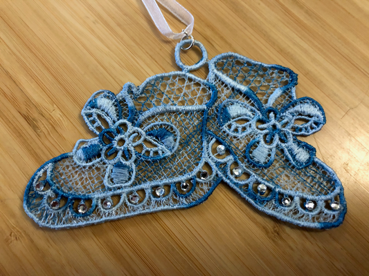 Lace - Ornaments Baby Shoes Blue Rhinestone Christmas
