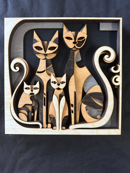 Wall Art - 3D "Abstract Cats v2", 6 layers of 3mm wood