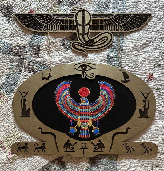 Wall Art - Embroidered Image with Egyptian cartouche Horus 3mm Baltic Birch wood