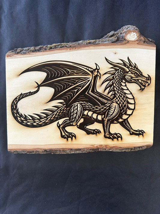 Wall Art -  laser etched on live-edge basswood Dragon ready