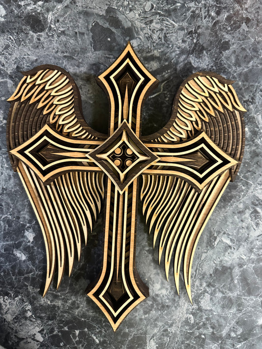 Wall Art - 3D, Winged Cross, 9 layer