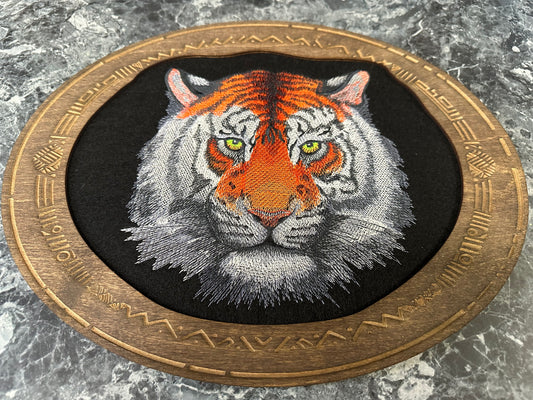 Wall Art - Embroidered African Tiger (Natural frame)