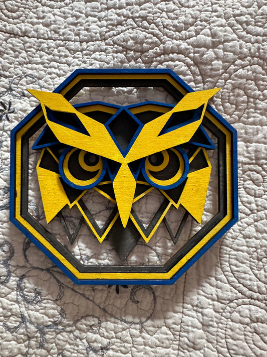 Wall Art - 3D, Owl plaque 6" 3mm layered Baltic Birch