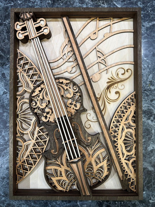 Wall Art - 3D "The Violin", 9 layers of 3mm wood