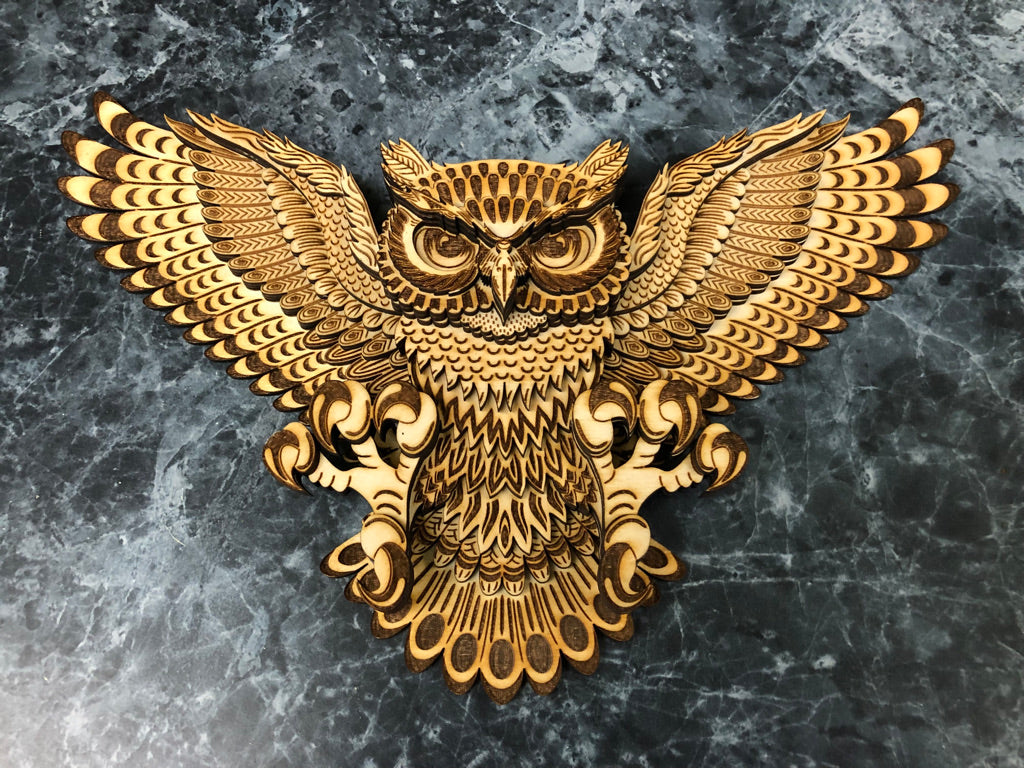 Wall Art - 3D, Owl #1 3mm layered wood