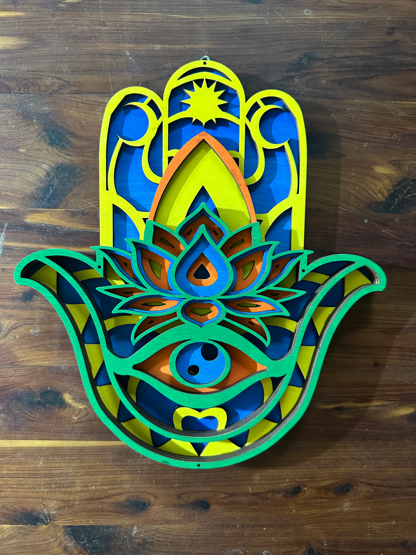 Wall Art - 3D, Hamsa or "Hand of Miriam", multi-layer 3mm wood