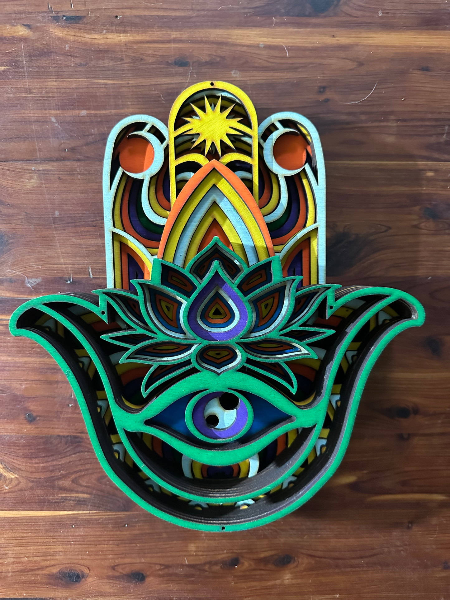 Wall Art - 3D, Hamsa or "Hand of Miriam", multi-layer 3mm wood