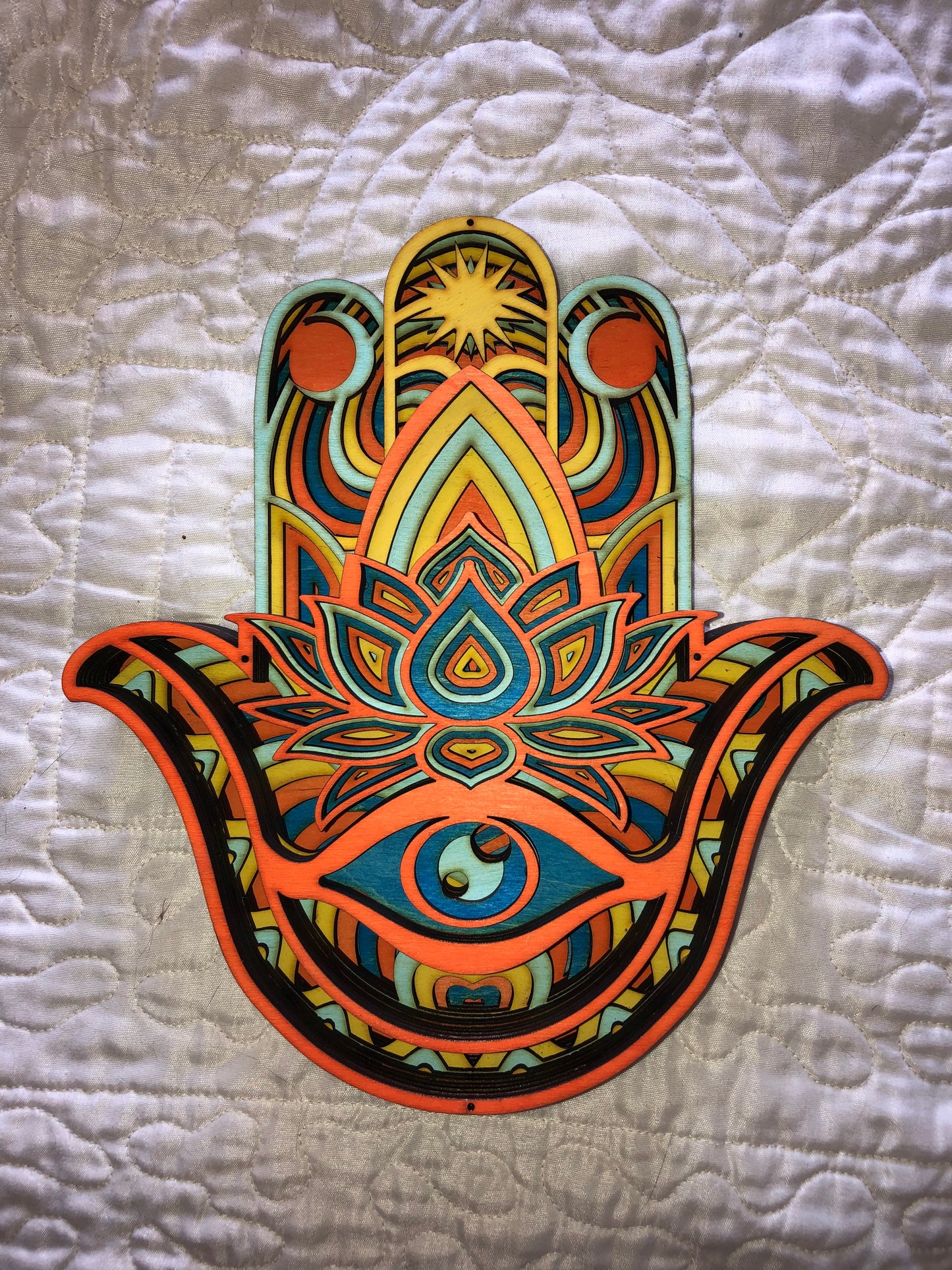 Wall Art - 3D, Hamsa or "Hand of Miriam", multi-layer 3mm wood